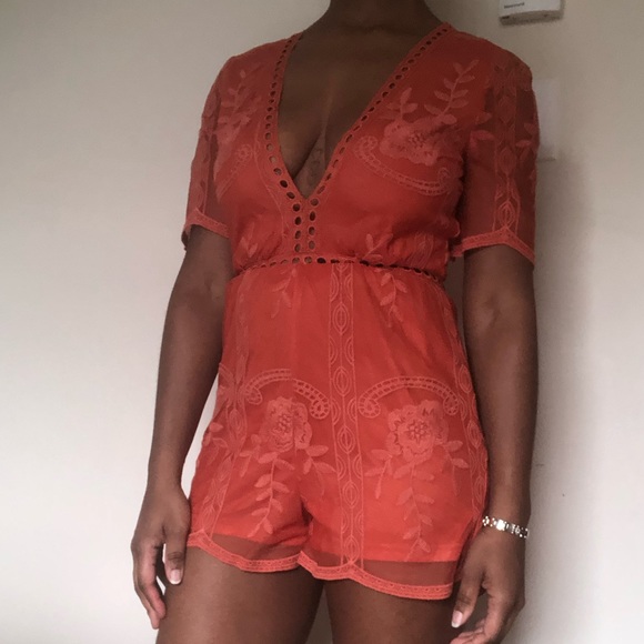 Fashion Nova orange lace romper - Picture 6 of 7